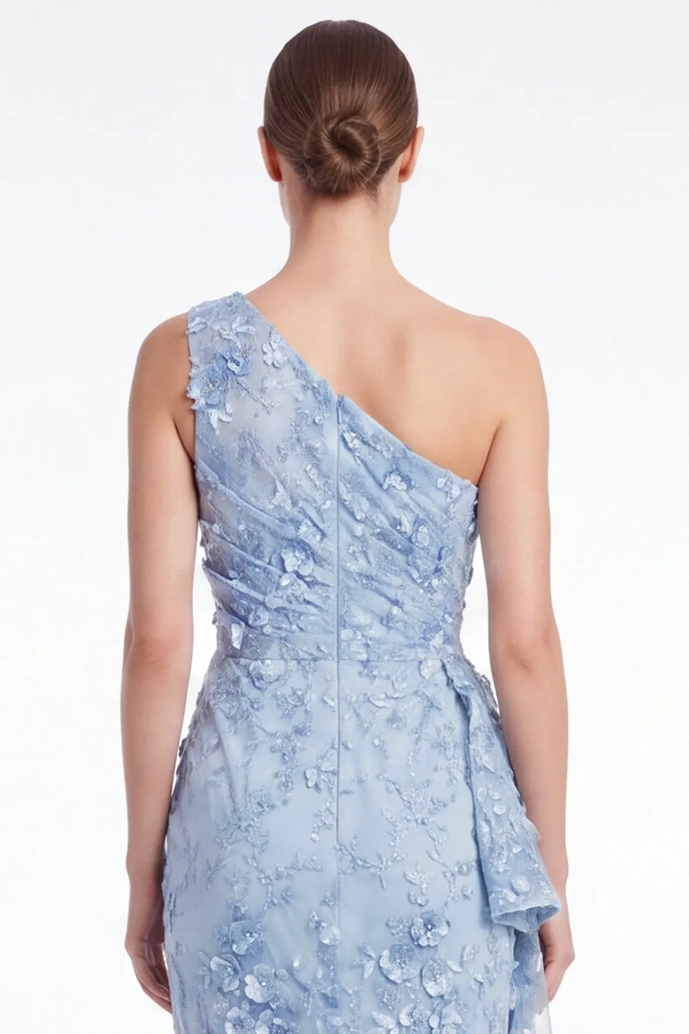 One Shoulder Light Blue Floral Appliqued Mermaid Mother of the Bride Dress sold by Wedtrend product image thumbnail 5