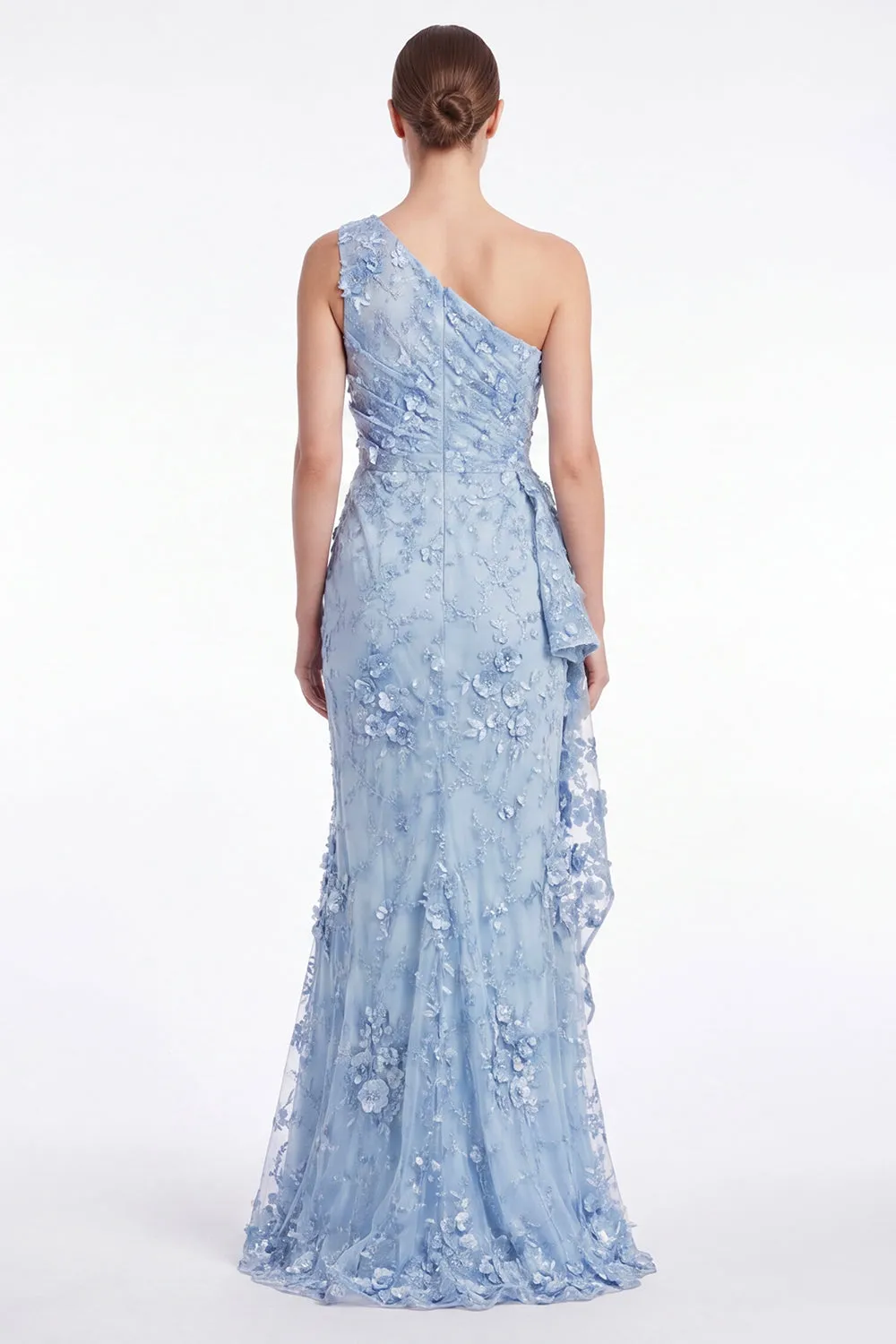 One Shoulder Light Blue Floral Appliqued Mermaid Mother of the Bride Dress sold by Wedtrend product image thumbnail 2