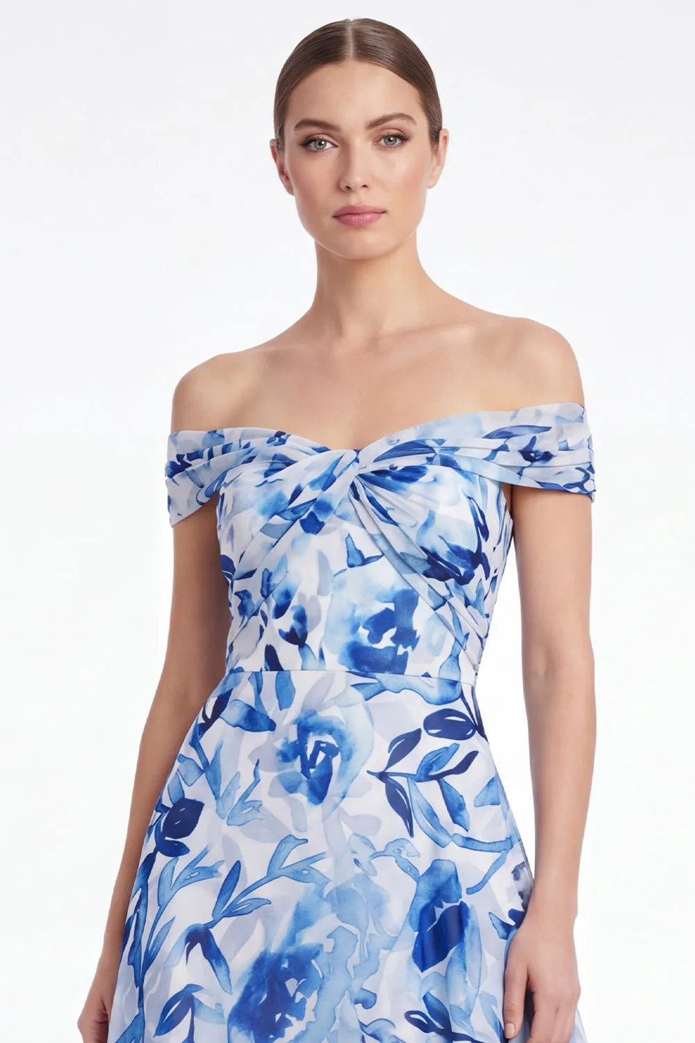 Blue Flower Off the Shoulder A Line Mother of the Bride Dress sold by Wedtrend product image thumbnail 4