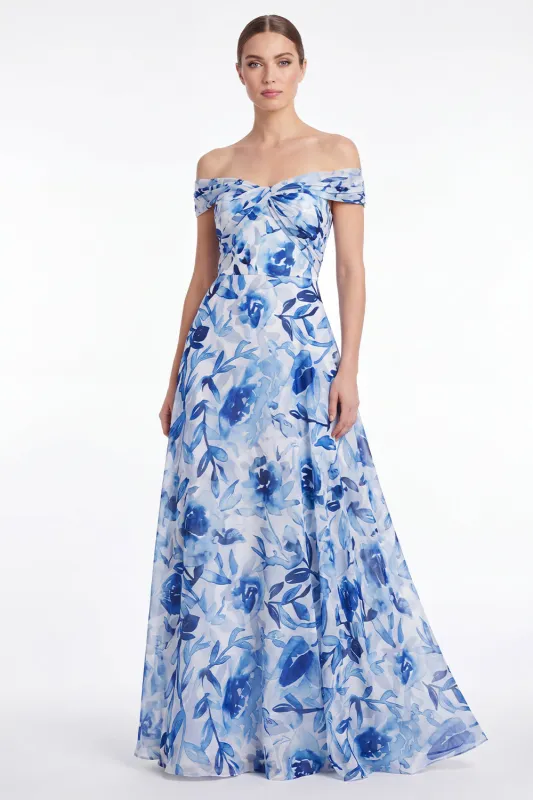 Blue Flower Off the Shoulder A Line Mother of the Bride Dress made by Wedtrend