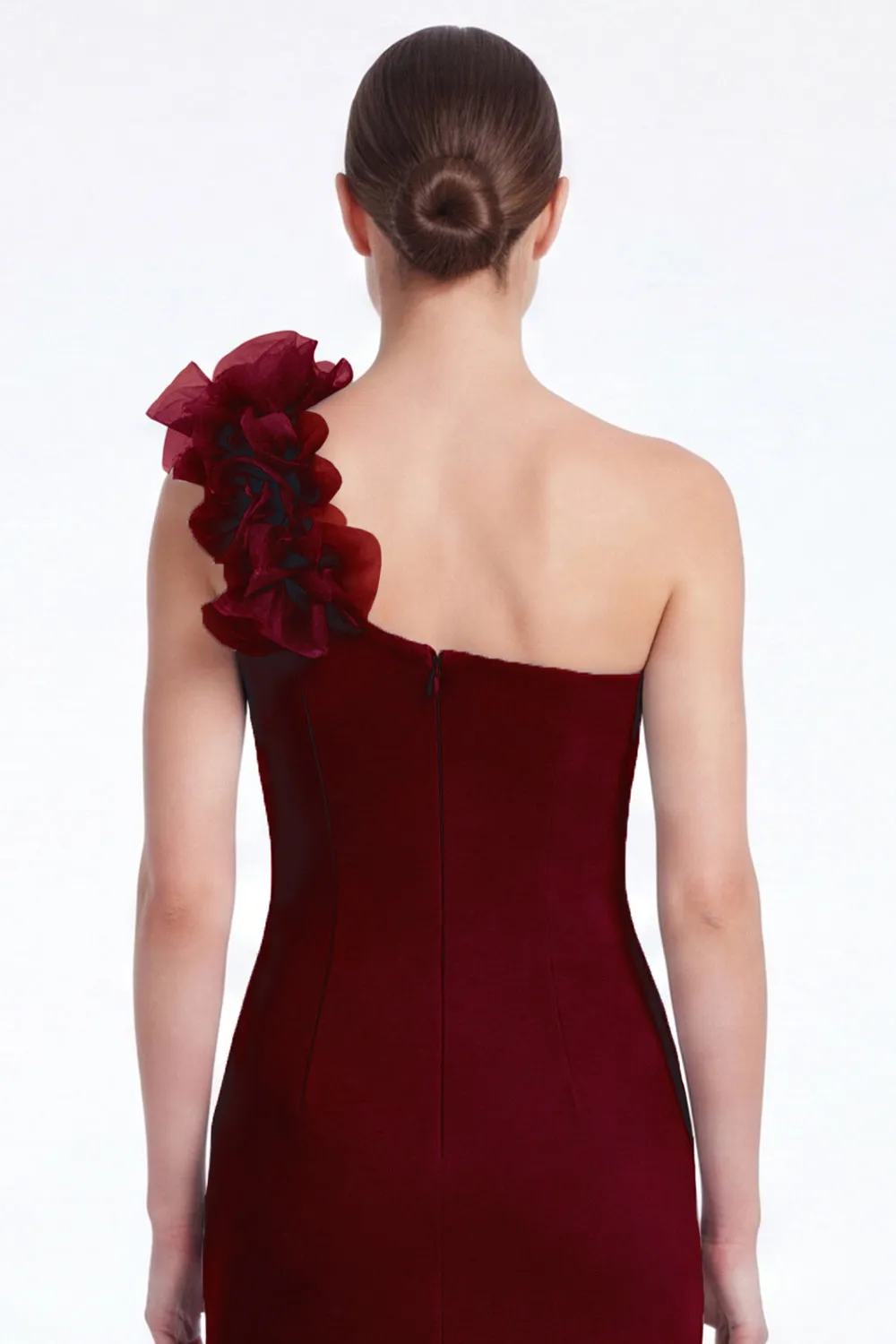 Burgundy One Shoulder Mermaid Mother of the Bride Dress with 3D Flowers sold by Wedtrend product image thumbnail 5