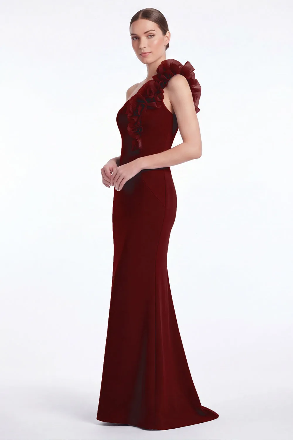 Burgundy One Shoulder Mermaid Mother of the Bride Dress with 3D Flowers sold by Wedtrend product image thumbnail 3