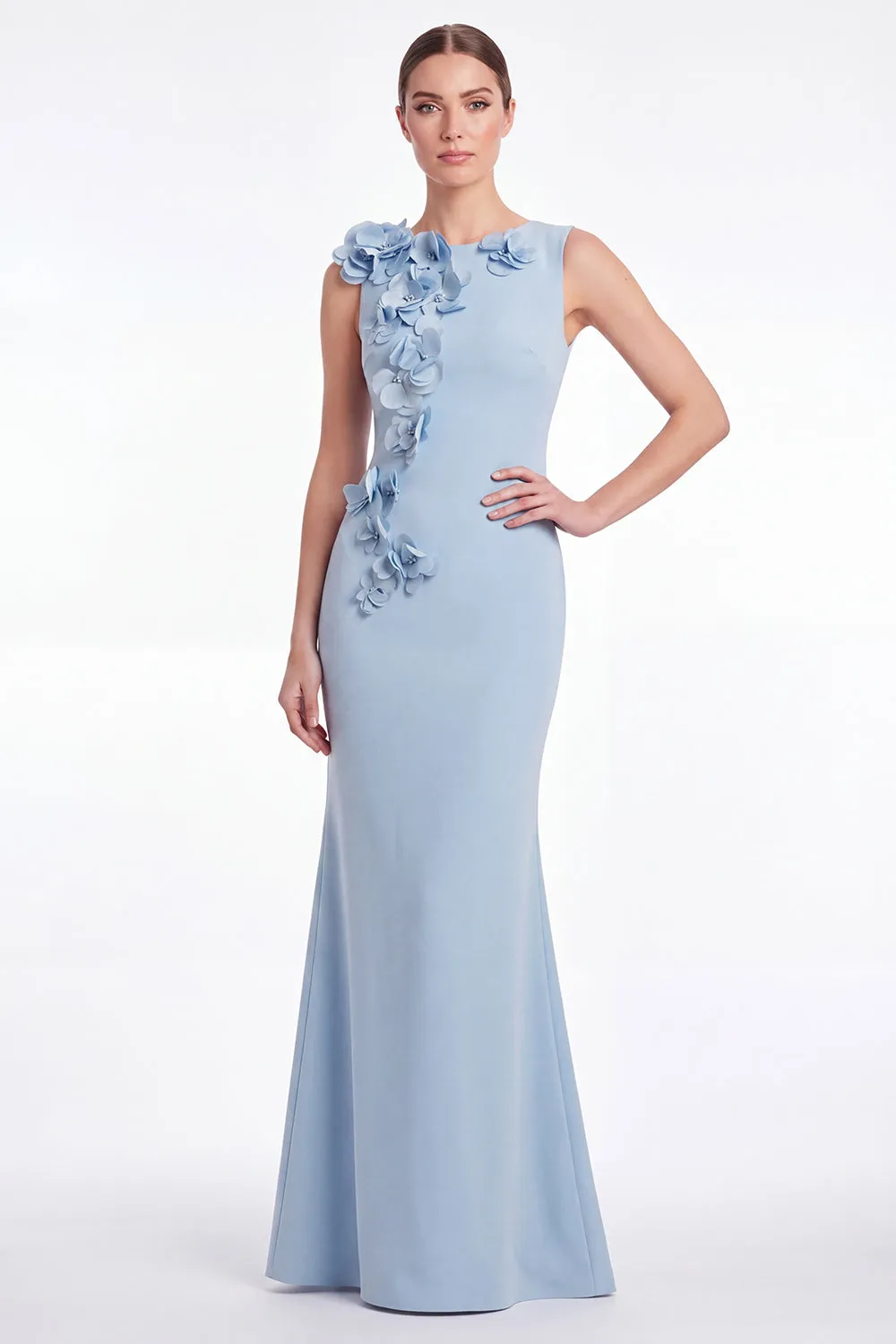Light Blue Mermaid Round Neck Mother of the Bride Dress with 3D Flowers sold by Wedtrend