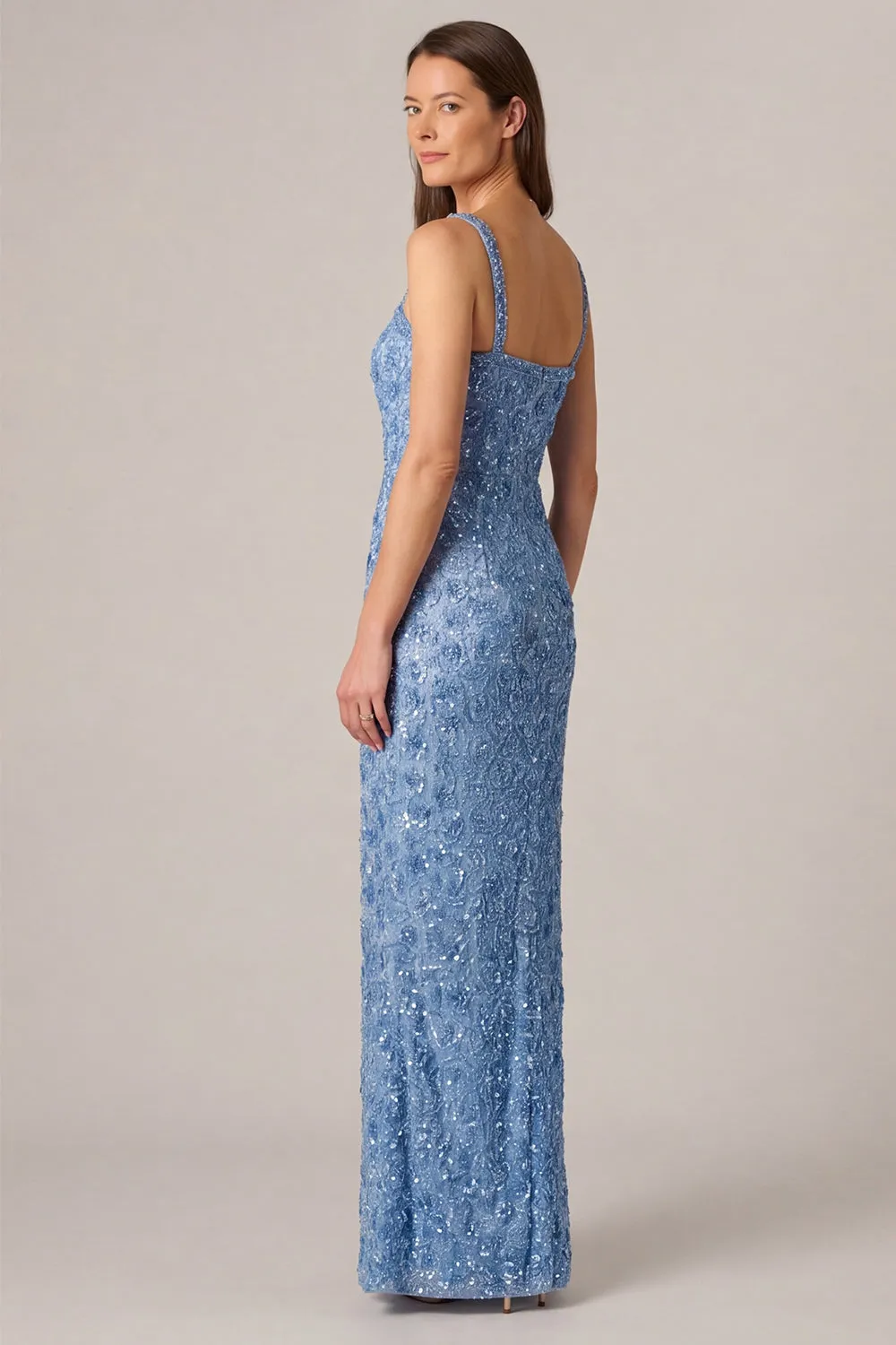 Blue Beaded Sheath Square Neck Maxi Dress sold by Wedtrend product image thumbnail 3