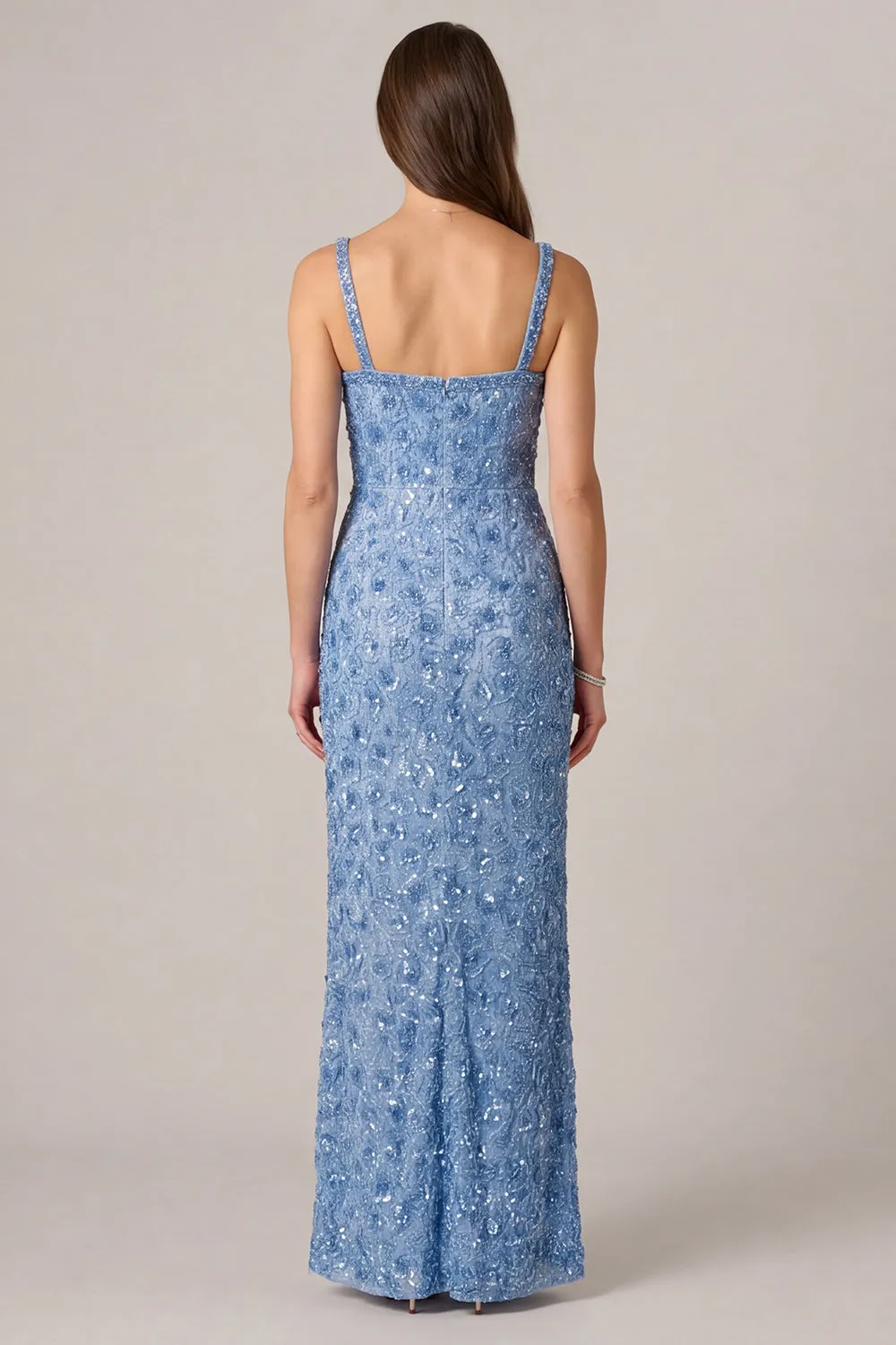Blue Beaded Sheath Square Neck Maxi Dress sold by Wedtrend product image thumbnail 2