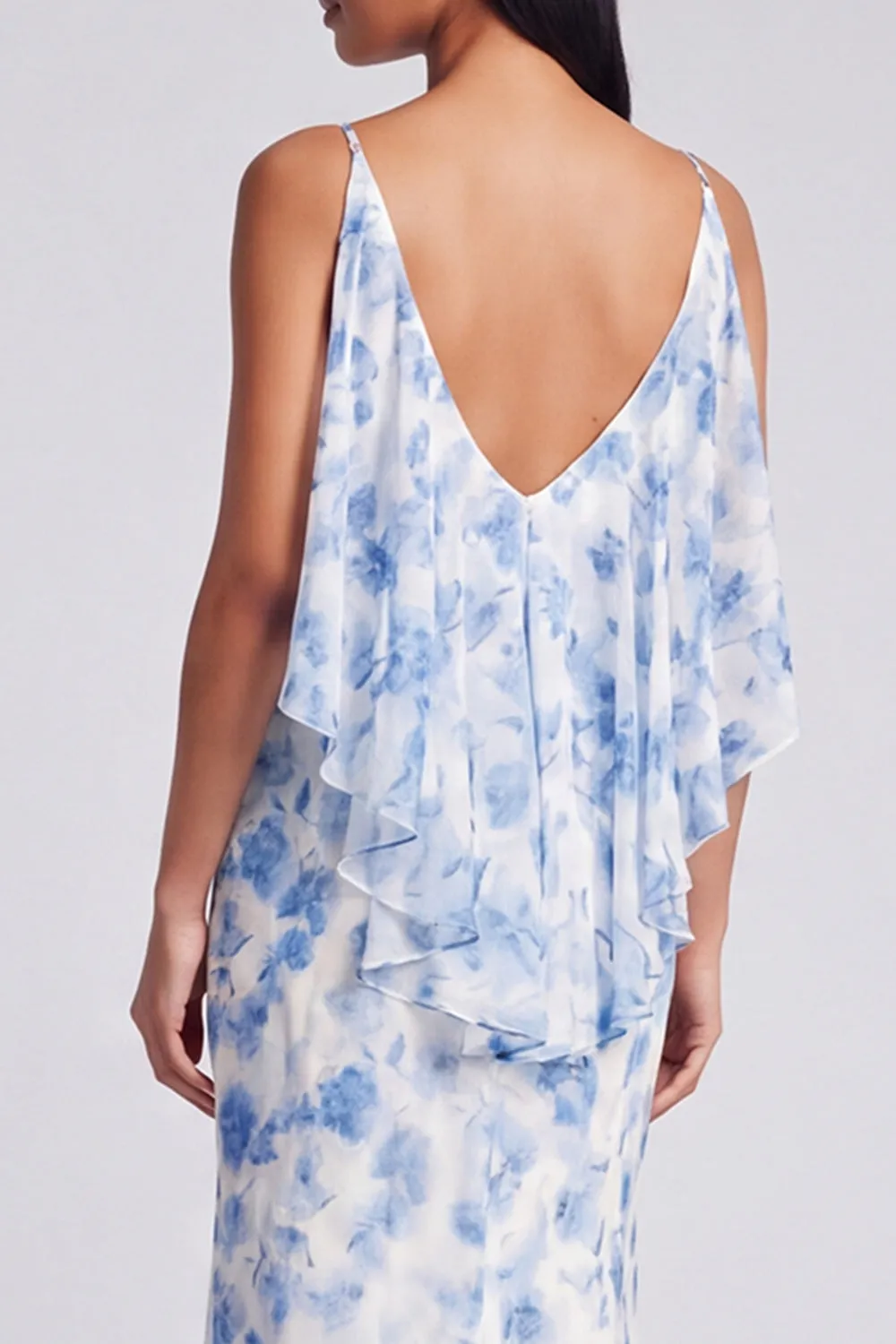 Light Blue Floral Spaghetti Straps Mermaid Maxi Dress sold by Wedtrend product image thumbnail 4