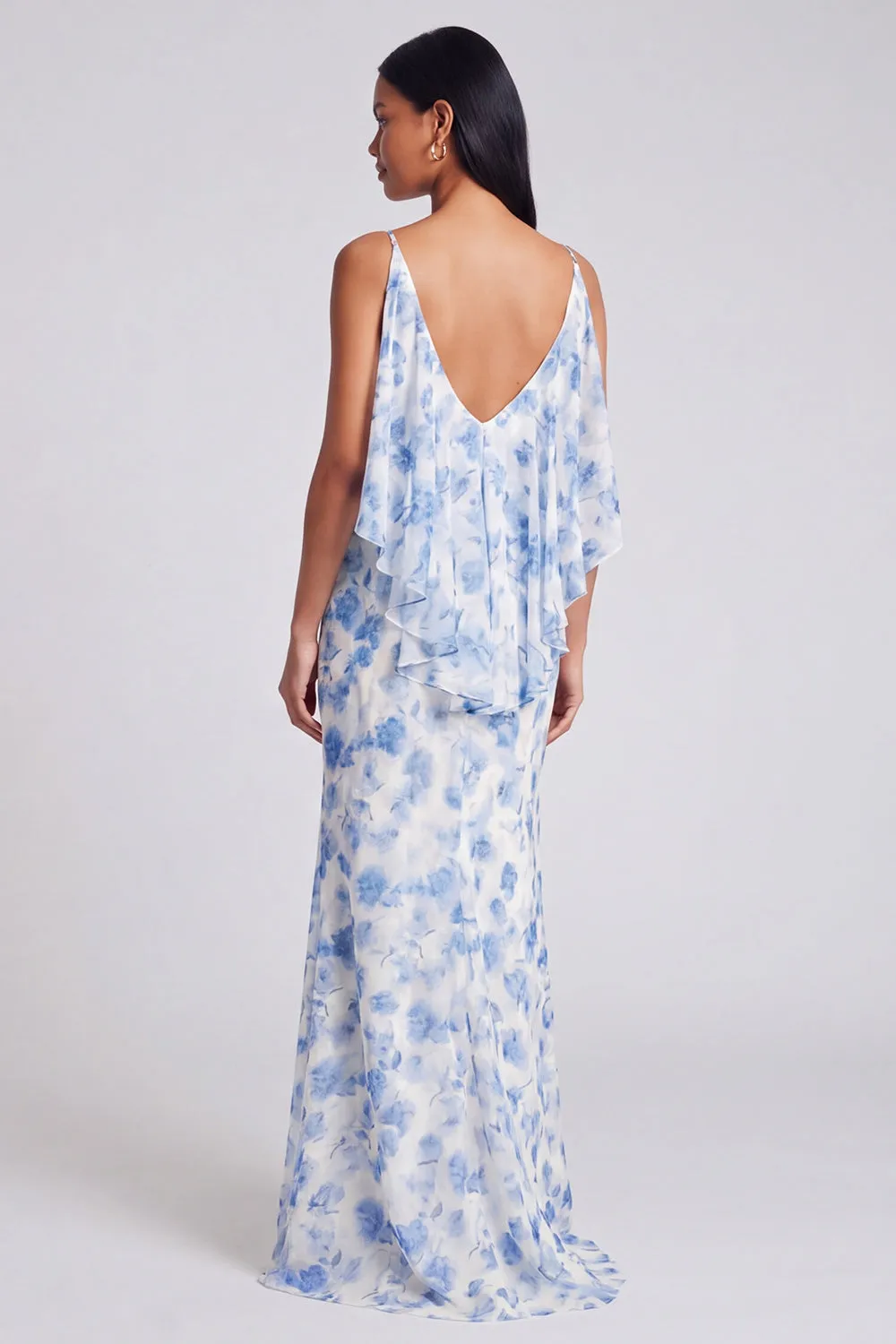 Light Blue Floral Spaghetti Straps Mermaid Maxi Dress sold by Wedtrend product image thumbnail 2