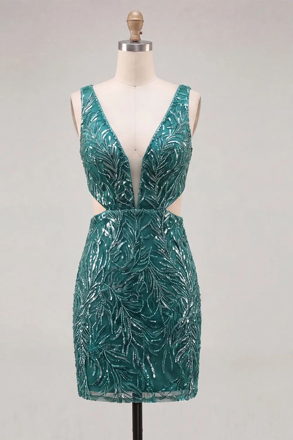 Green Bodycon V Neck Cut Out Sequin Short Homecoming Dress sold by Wedtrend product image thumbnail 5