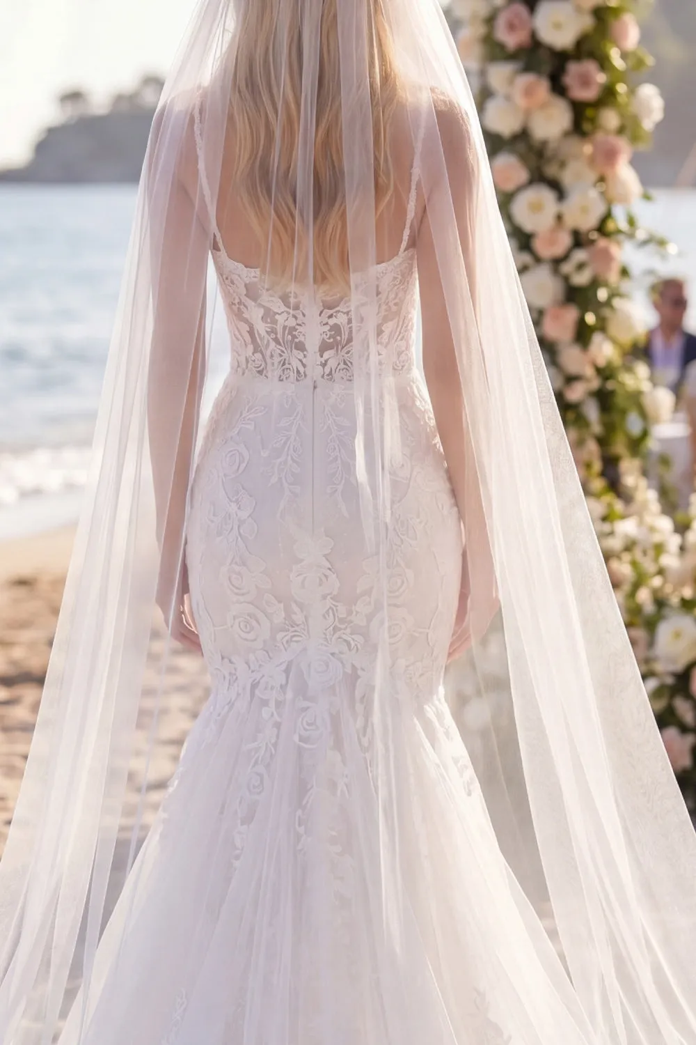 Romantic White Lace Mermaid Corset Wedding Dress with Veil sold by Wedtrend product image thumbnail 4