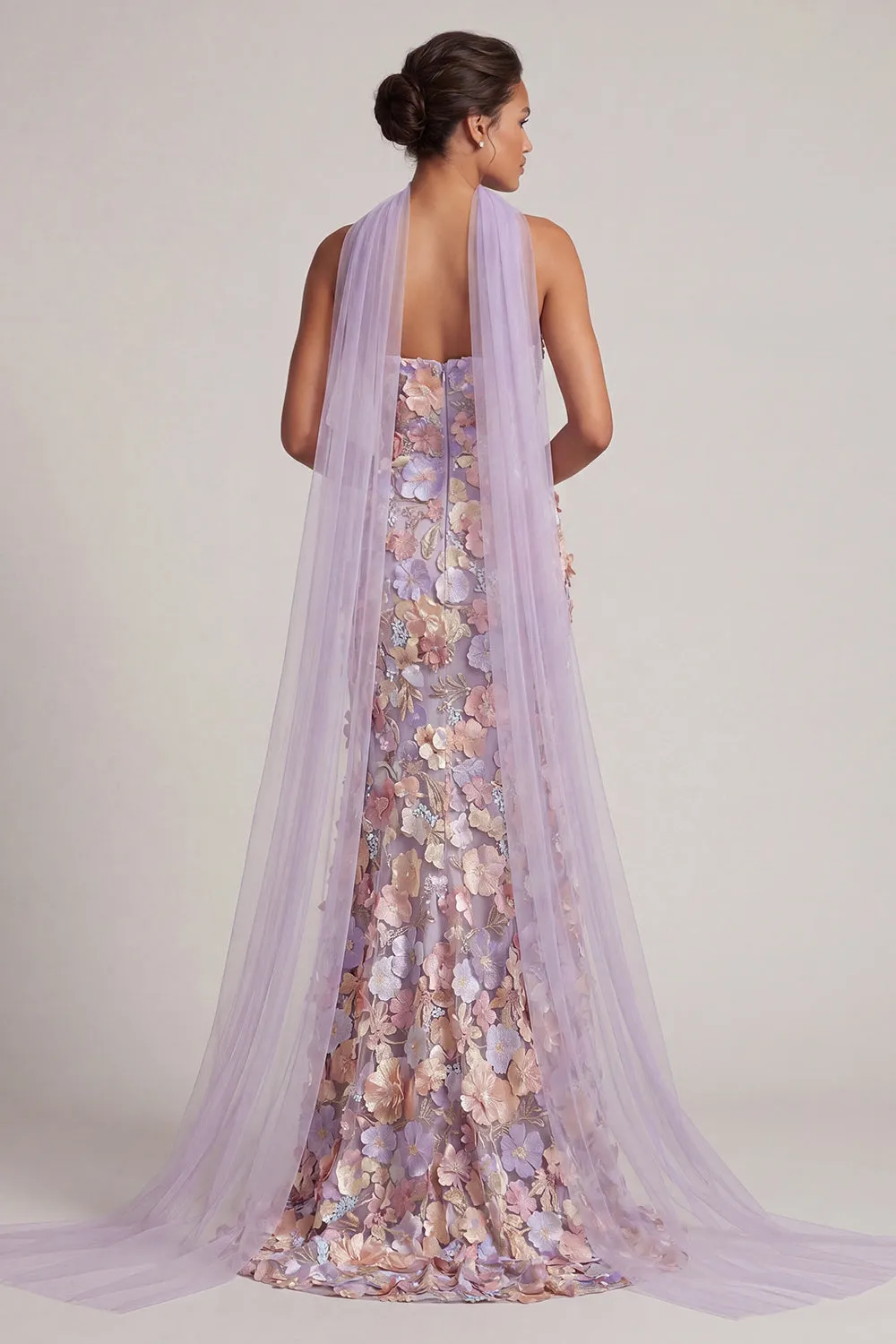 Light Purple Floral Applique Mermaid Strapless Maxi Dress with Slit sold by Wedtrend product image thumbnail 2