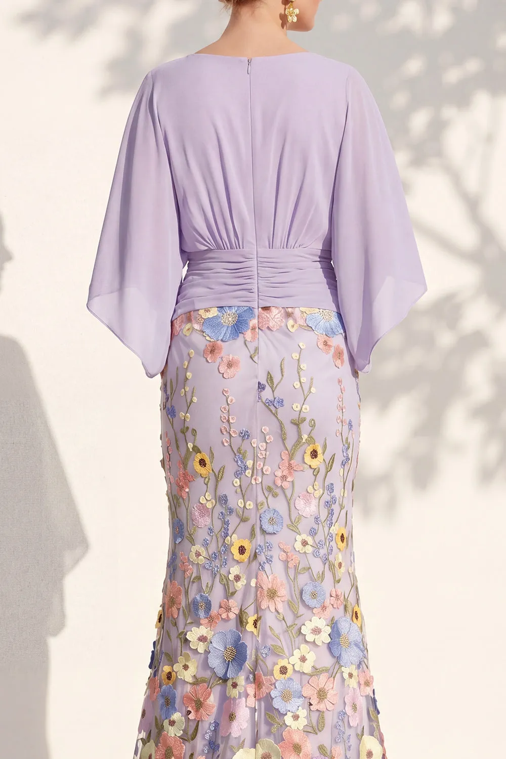Mermaid Lilac Floral Applique V-Neck Long Mother of the Bride Dress sold by Wedtrend product image thumbnail 4