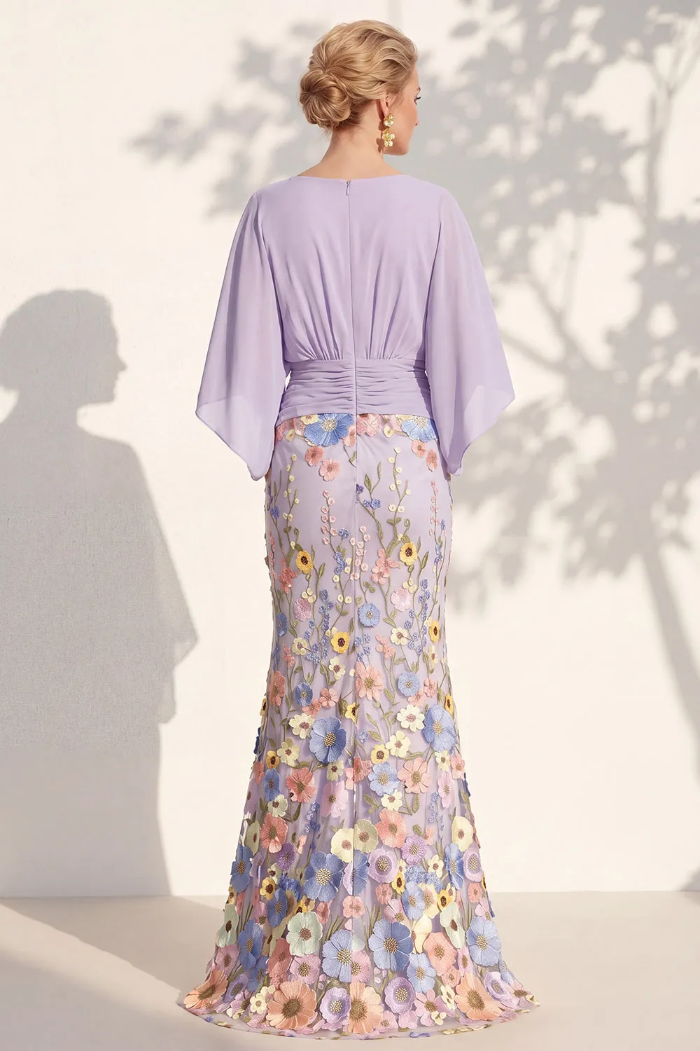 Mermaid Lilac Floral Applique V-Neck Long Mother of the Bride Dress sold by Wedtrend product image thumbnail 2