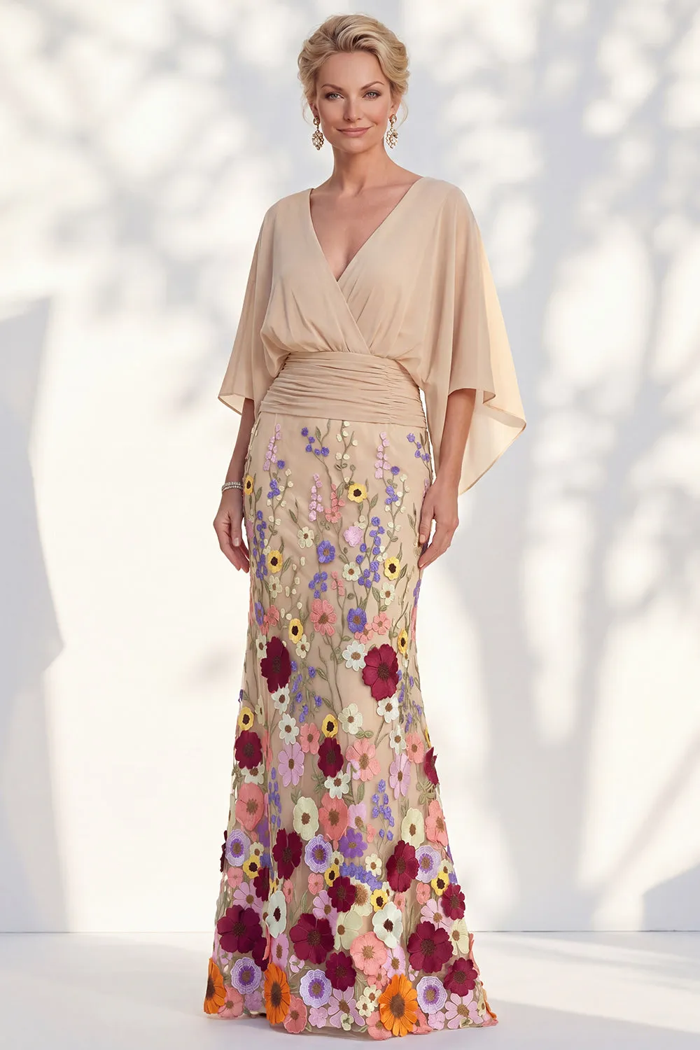 Mermaid Lilac Floral Applique V-Neck Long Mother of the Bride Dress sold by Wedtrend product image thumbnail 5