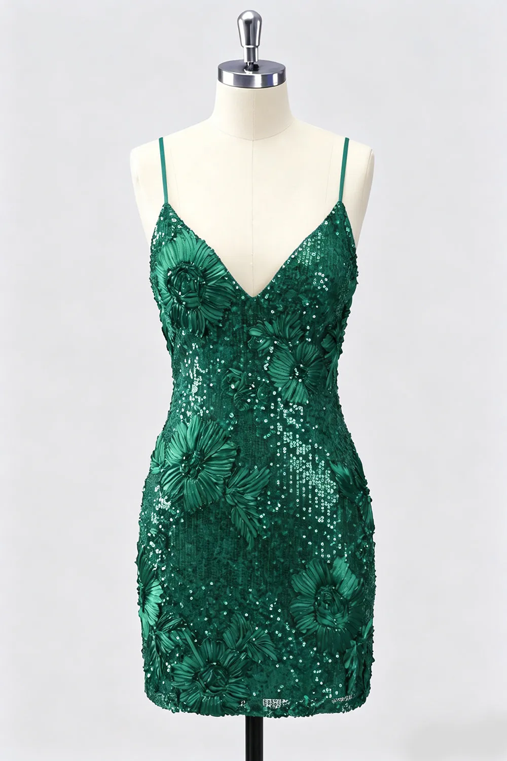 Sequin Bodycon Spaghetti Straps Dark Green Homecoming Dress sold by Wedtrend