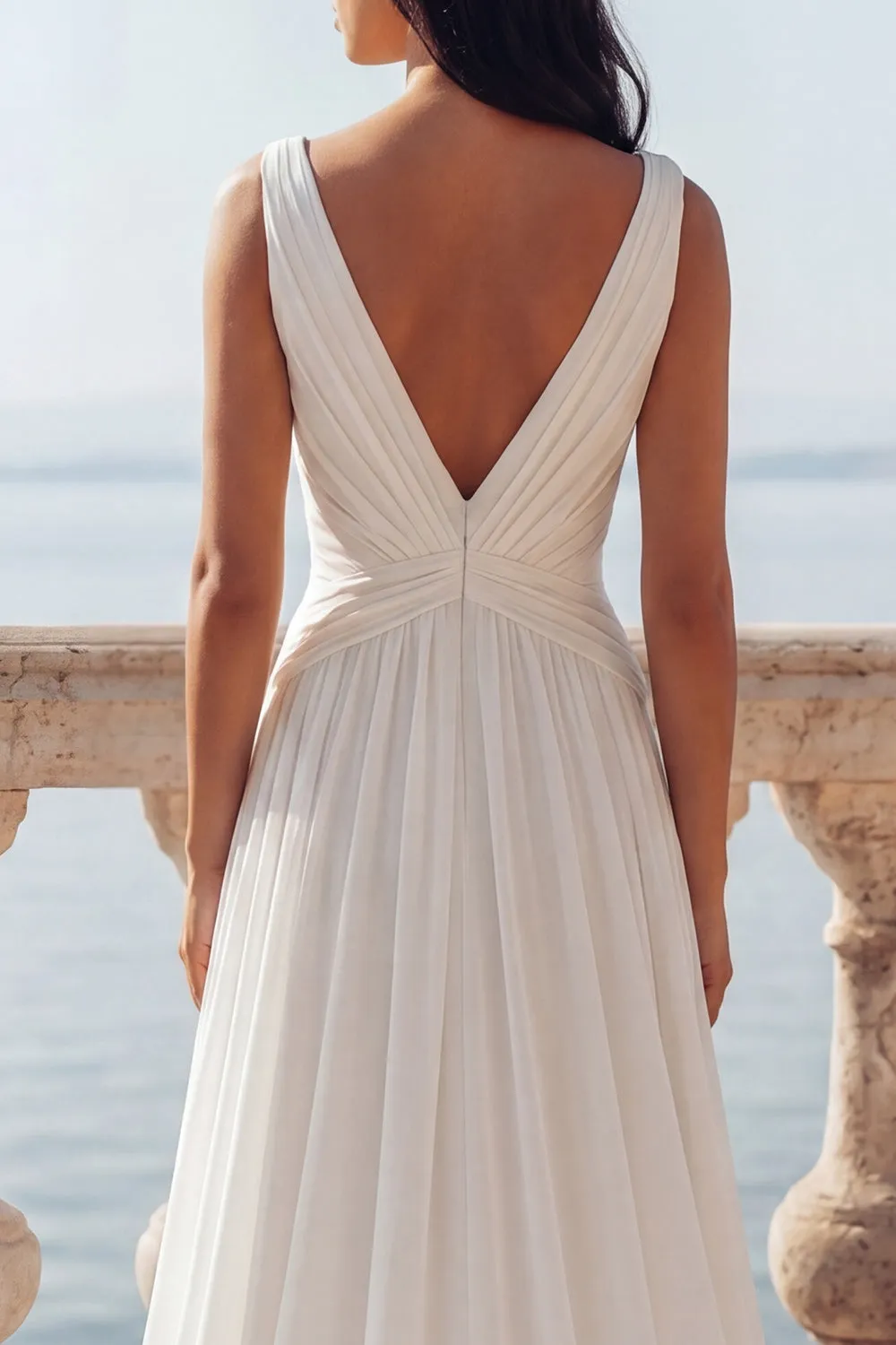 Ivory V-Neck Ruched Twist Front A Line Wedding Dress with Slit sold by Wedtrend product image thumbnail 4