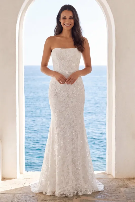 Strapless Ivory Mermaid 3D Embroidered Wedding Dress made by Wedtrend