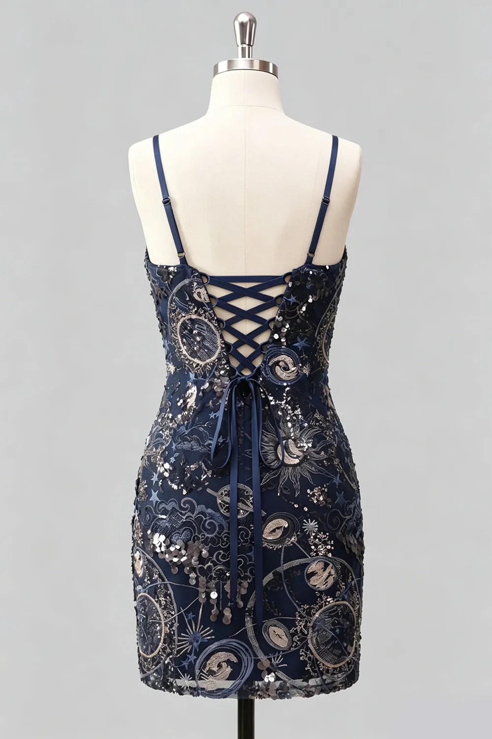 Navy Bodycon Sequin Embroidered Short Homecoming Dress sold by Wedtrend product image thumbnail 2