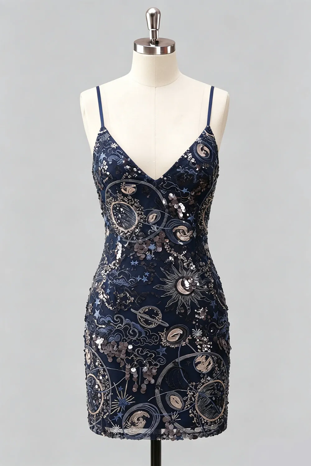 Navy Bodycon Sequin Embroidered Short Homecoming Dress sold by Wedtrend