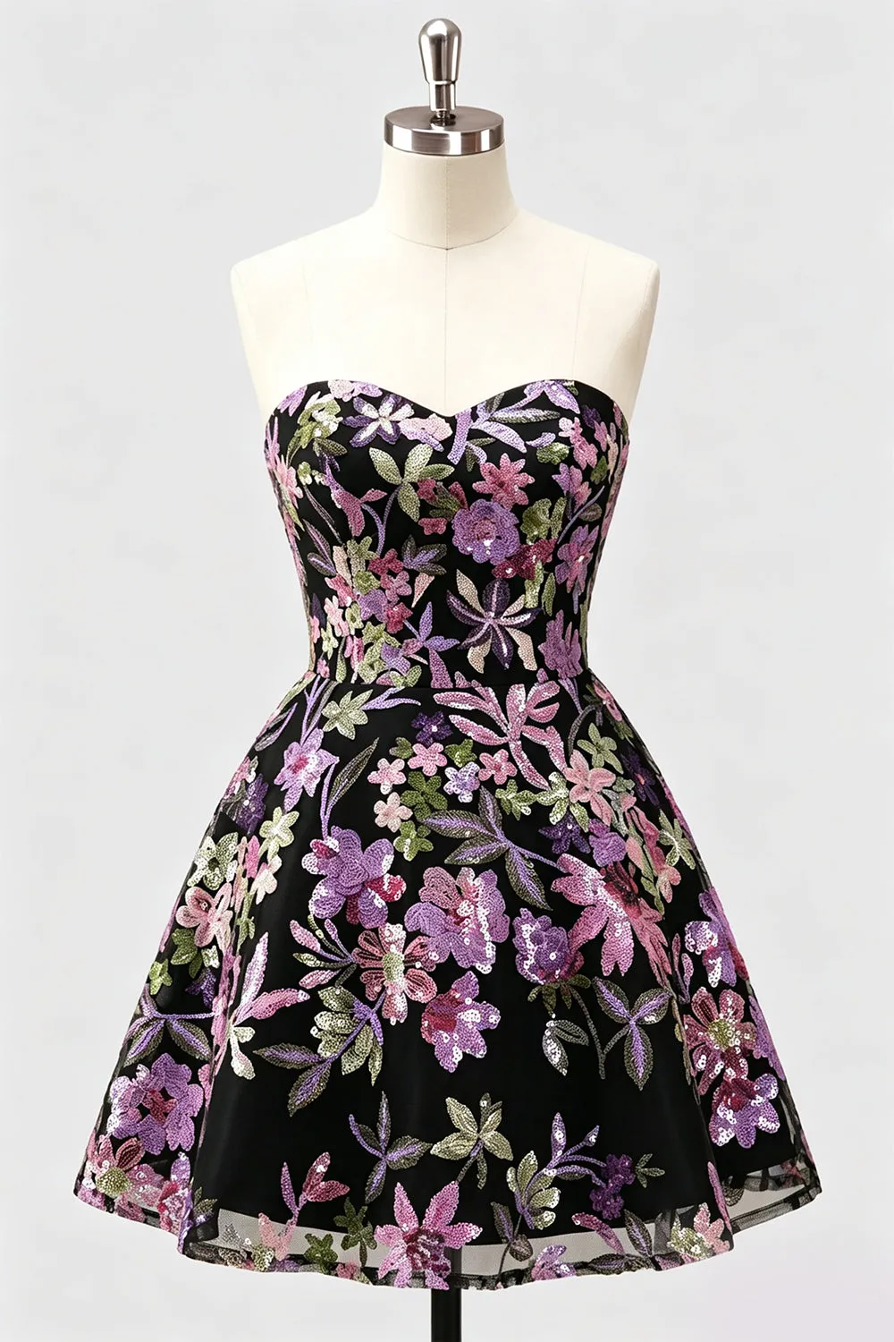 Strapless A Line Sequin Short Black Homecoming Dress sold by Wedtrend