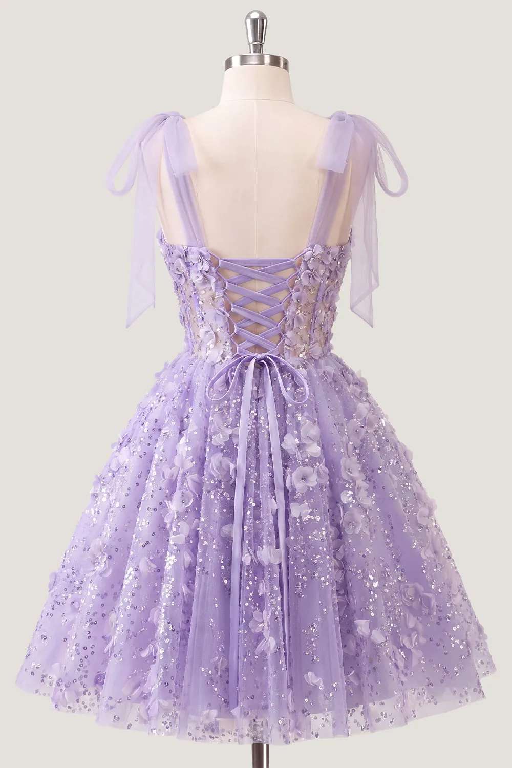 Lilac Sequin A Line Corset Short Homecoming Dress with 3D Flowers sold by Wedtrend product image thumbnail 4