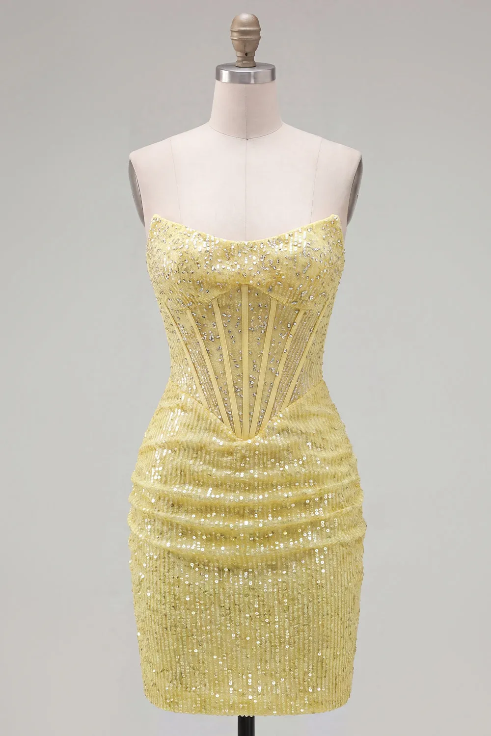 Yellow Bodyocn Strapless Beaded Corset Sequin Homecoming Dress sold by Wedtrend product image thumbnail 5