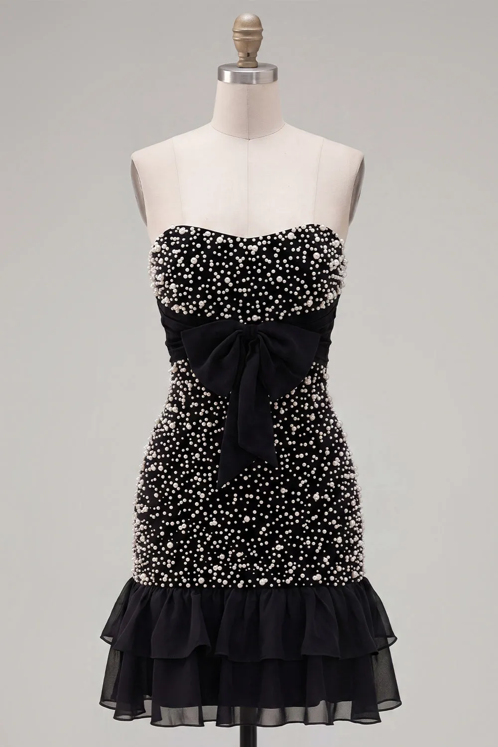 Balck Strapless Pearls Bodycon Short Homecoming Dress with Bow sold by Wedtrend product image thumbnail 5