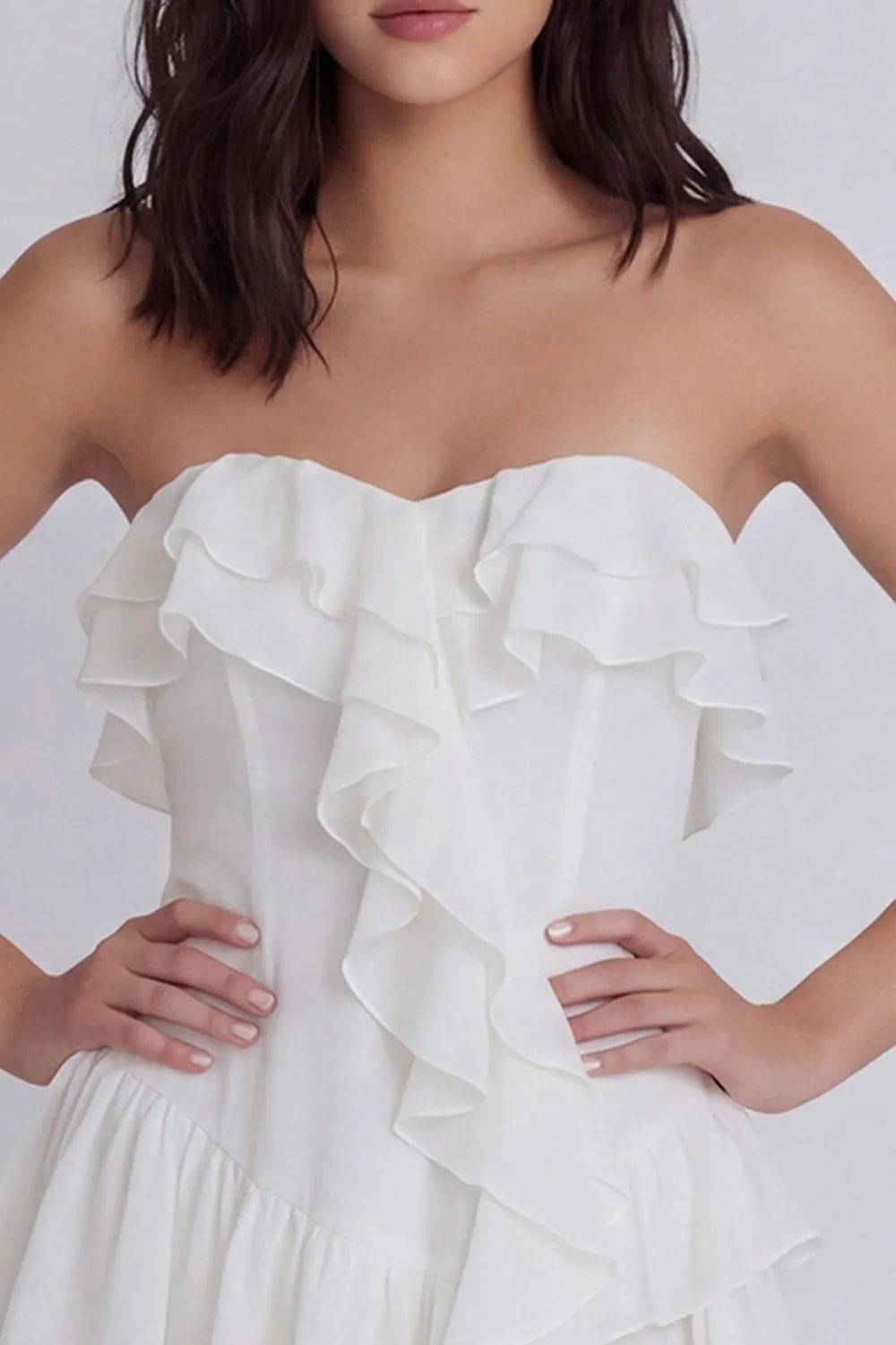 Ruffled Strapless A Line Little White Dress sold by Wedtrend product image thumbnail 3