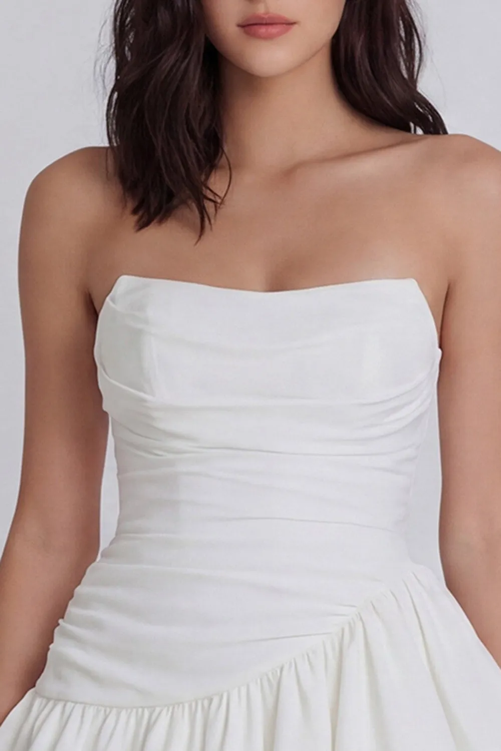 White Tiered A Line Ruffled Strapless Graduation Dress sold by Wedtrend product image thumbnail 3