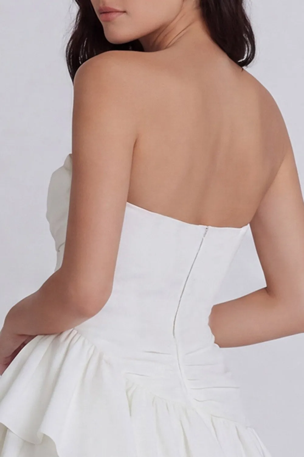 White Tiered A Line Ruffled Strapless Graduation Dress sold by Wedtrend product image thumbnail 4