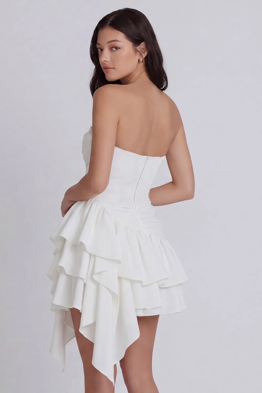 White Tiered A Line Ruffled Strapless Graduation Dress sold by Wedtrend product image thumbnail 2