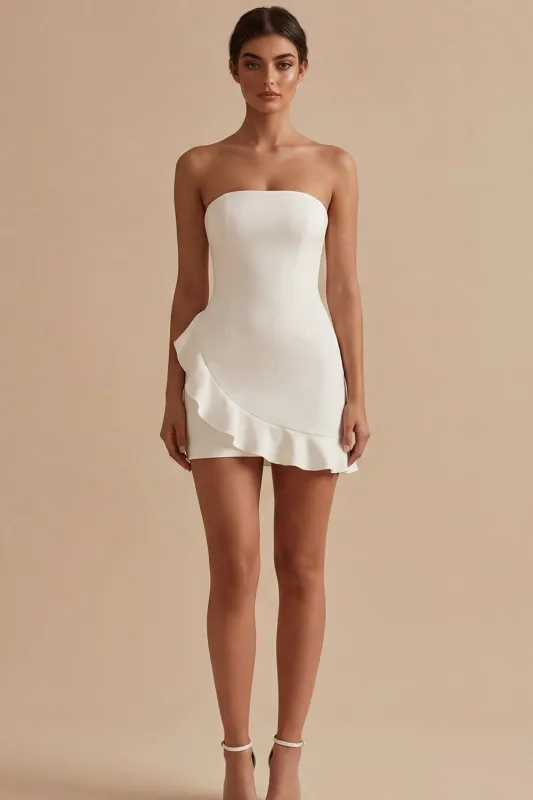 Strapless Bodycon Ruffled White Dress made by Wedtrend