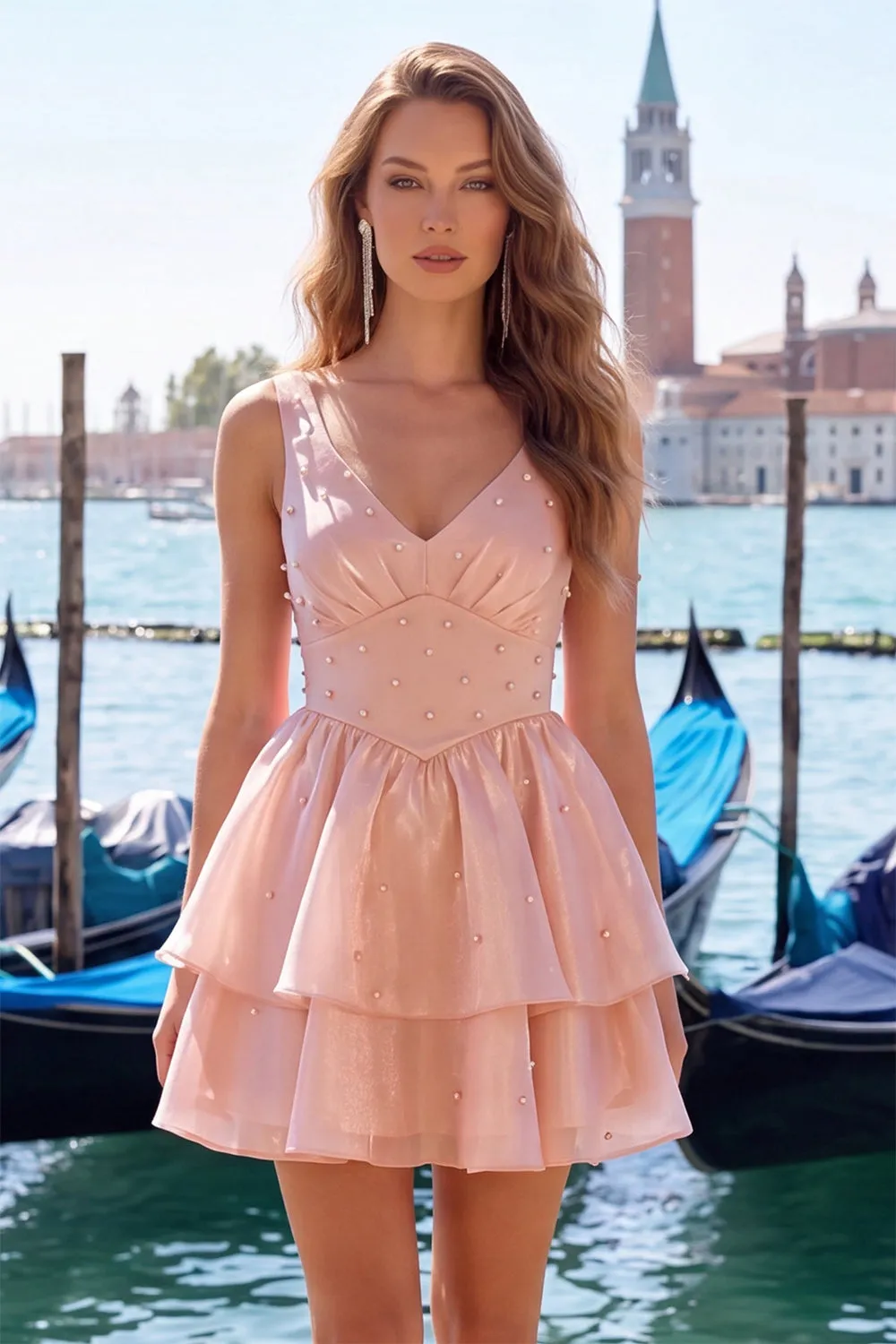 Sage Green V Neck A Line Homecoming Dress with Pearls sold by Wedtrend product image thumbnail 5