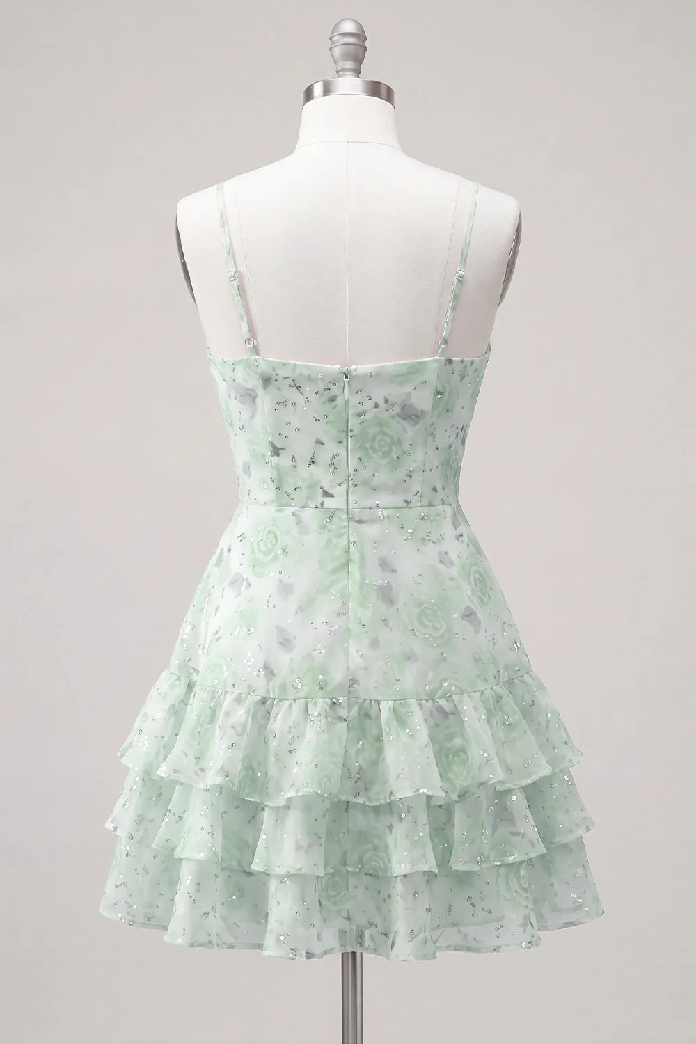 Floral Light Green Tiered Ruffle A Line Short Homecoming Dress sold by Wedtrend product image thumbnail 4