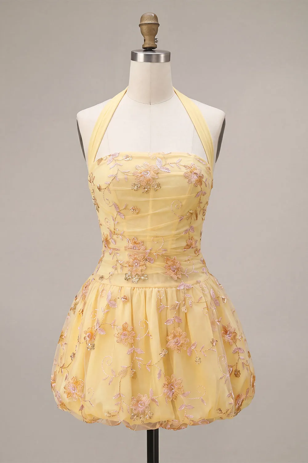 Yellow Halter Corset A Line Embroidered Short Homecoming Dress sold by Wedtrend product image thumbnail 5