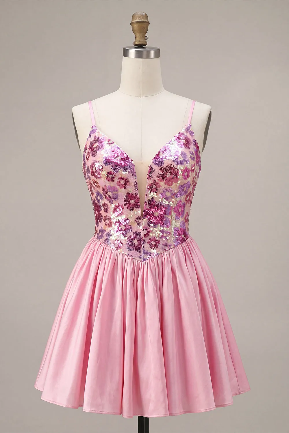 Pink Floral A Line Sequin Short Homecoming Dress sold by Wedtrend product image thumbnail 5