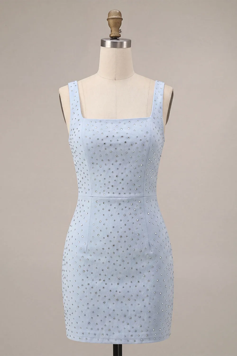 Sky Blue Beaded Square Neck Bodycon Homecoming Dress sold by Wedtrend product image thumbnail 5