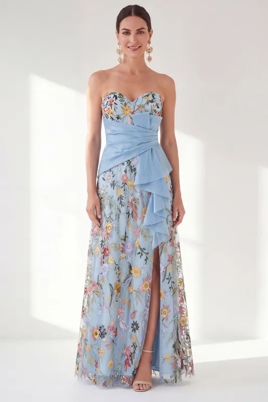 Sweetheart Blue Floral Mother of the Bride Dress with Slit made by Wedtrend