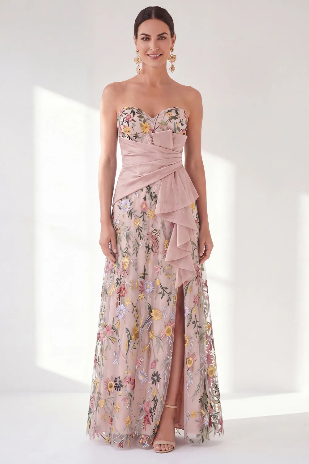 Sweetheart Blue Floral Mother of the Bride Dress with Slit sold by Wedtrend product image thumbnail 5
