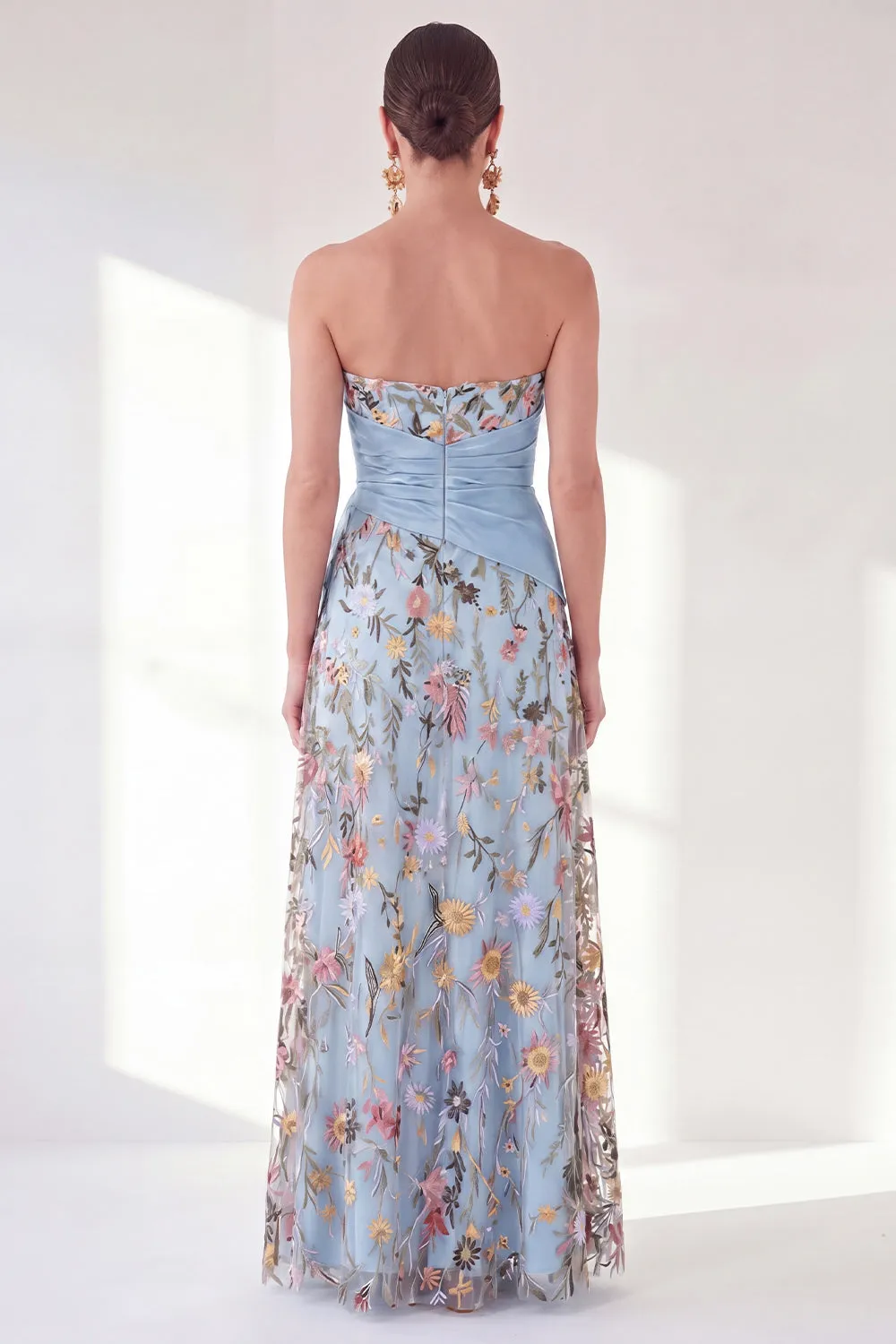 Sweetheart Blue Floral Mother of the Bride Dress with Slit sold by Wedtrend product image thumbnail 2