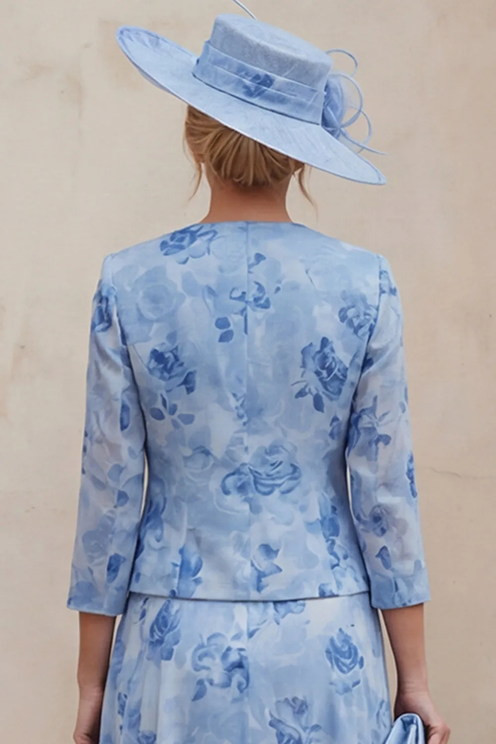 Blue A Line Floral 2 Piece Mother of the Bride Dress with Jacket sold by Wedtrend product image thumbnail 5