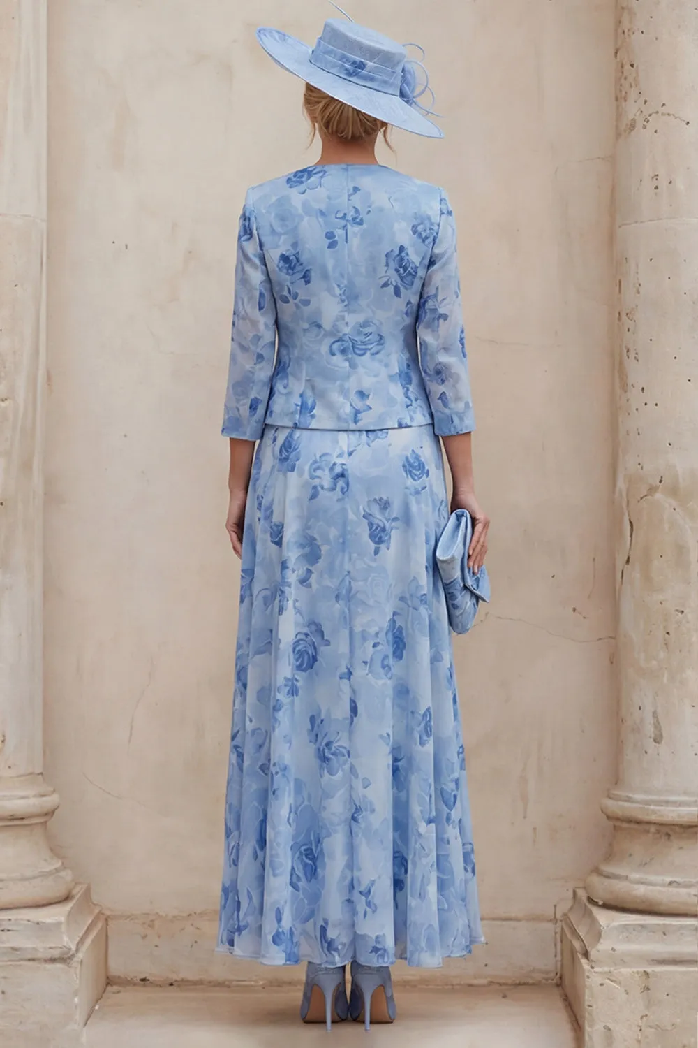 Blue A Line Floral 2 Piece Mother of the Bride Dress with Jacket sold by Wedtrend product image thumbnail 2