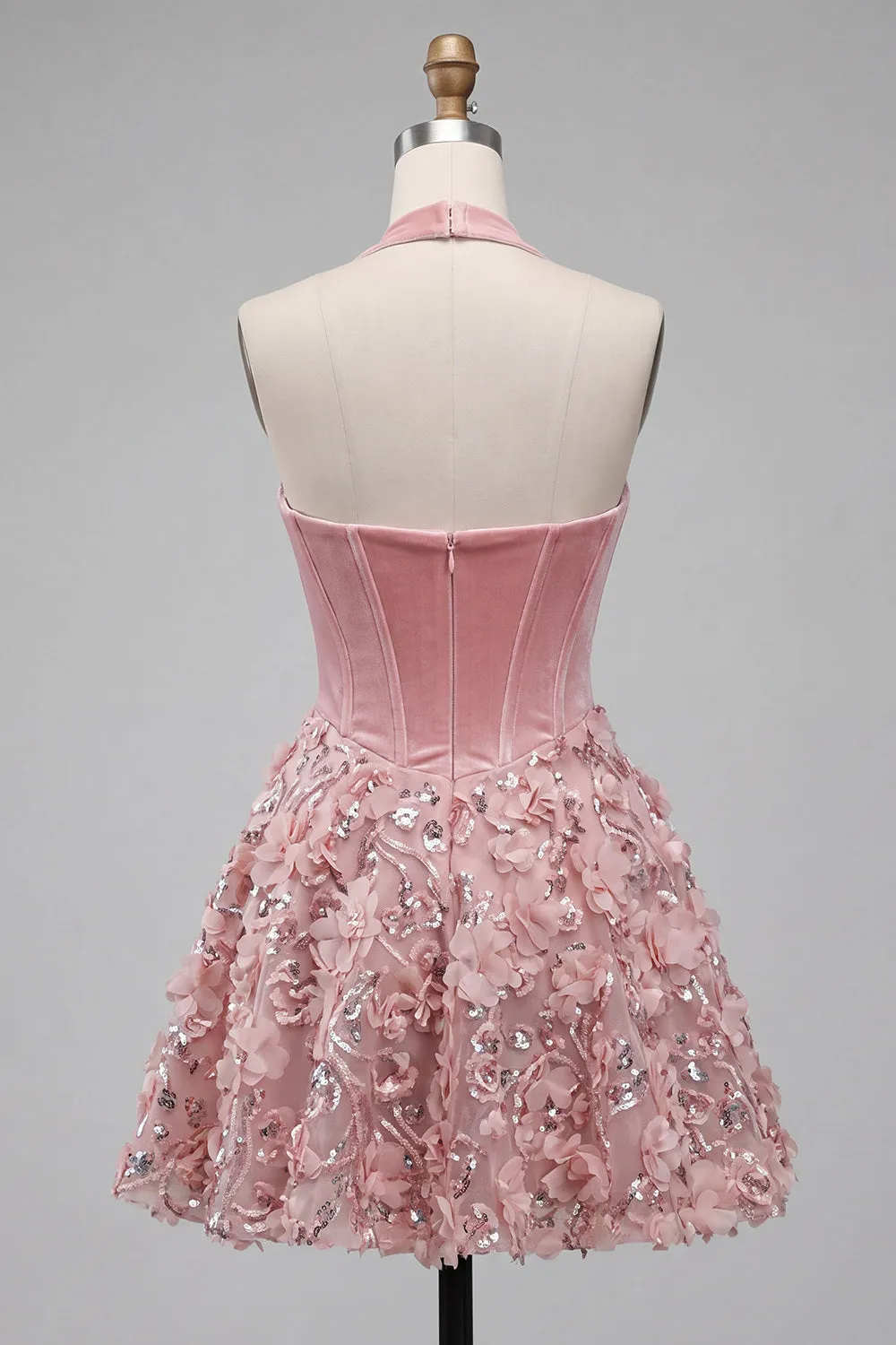 Pink Halter Corset Sequin A Line Homecoming Dress with Appliques sold by Wedtrend product image thumbnail 2