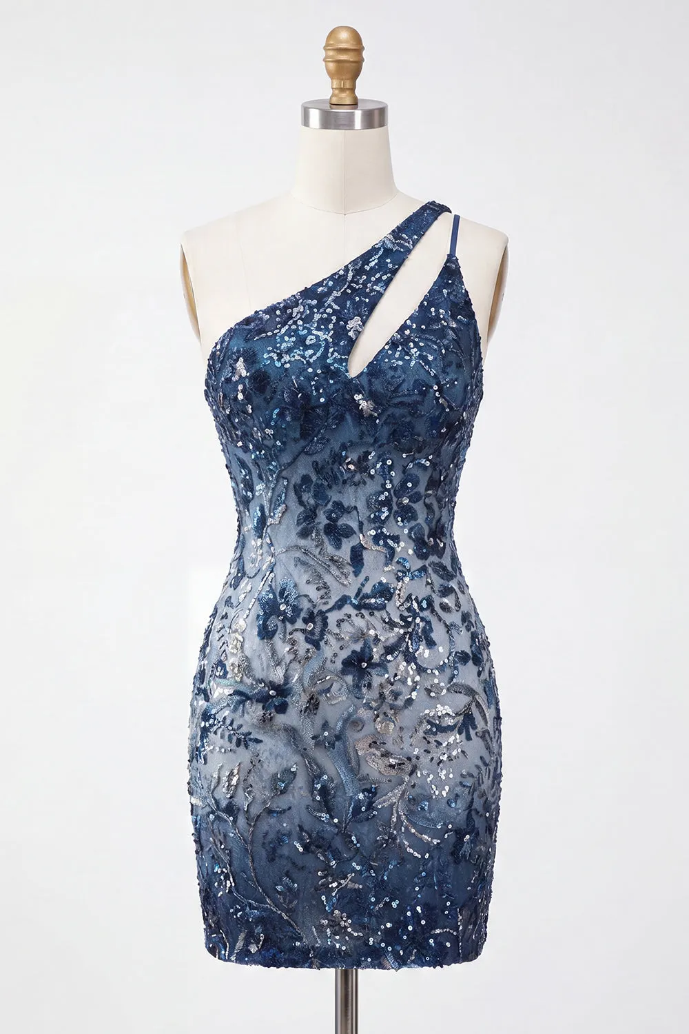 One Shoulder Navy Bodycon Sequin Homecoming Dress sold by Wedtrend
