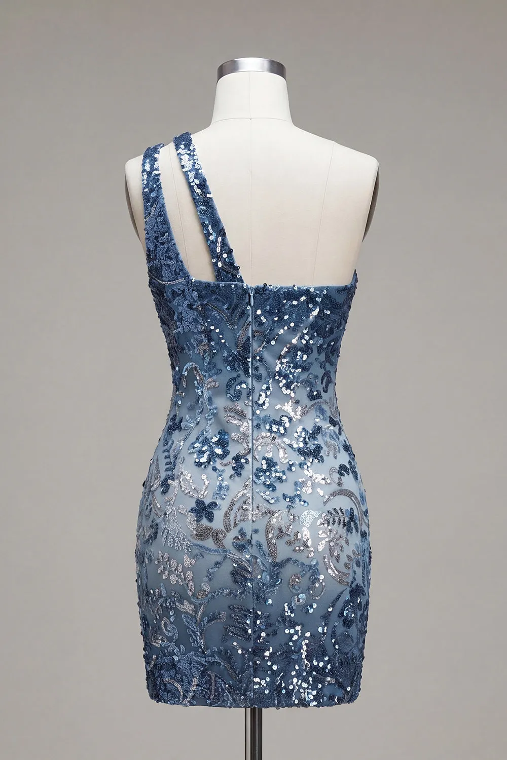 One Shoulder Navy Bodycon Sequin Homecoming Dress sold by Wedtrend product image thumbnail 2