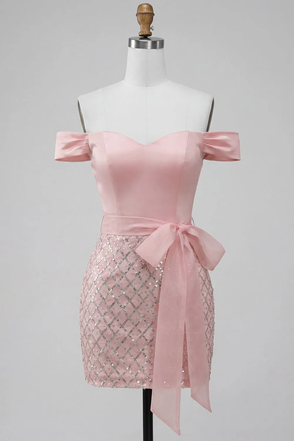 Off the Shoulder Bodycon Sequin Pink Homecoming Dress with Belt sold by Wedtrend product image thumbnail 5