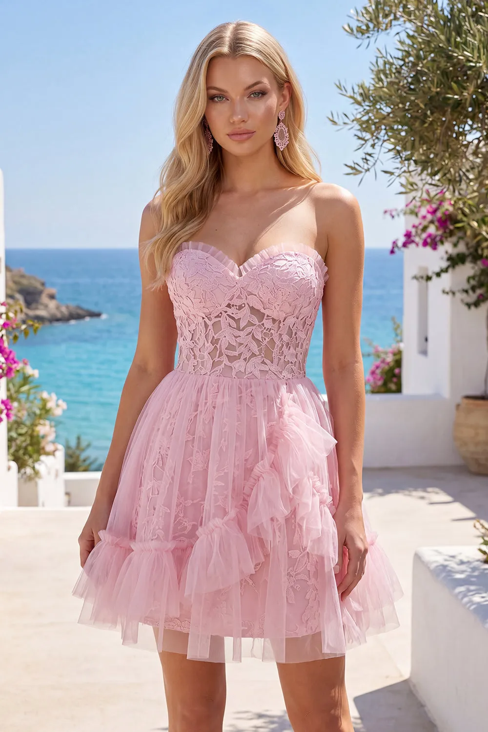 Cute Pink A Line Applique Sweetheart Homecoming Dress with Ruffles sold by Wedtrend
