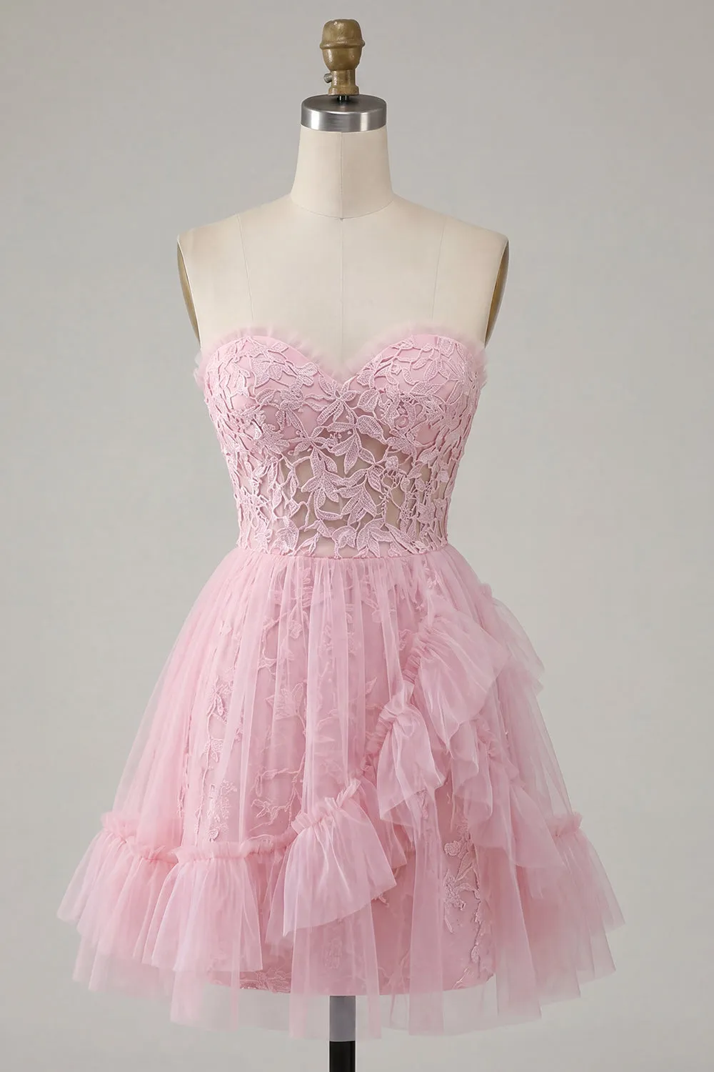 Cute Pink A Line Applique Sweetheart Homecoming Dress with Ruffles sold by Wedtrend product image thumbnail 5