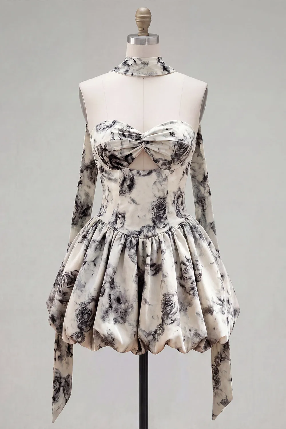 White Black Flower A Line Sweetheart Homecoming Dress with Scarf sold by Wedtrend product image thumbnail 5