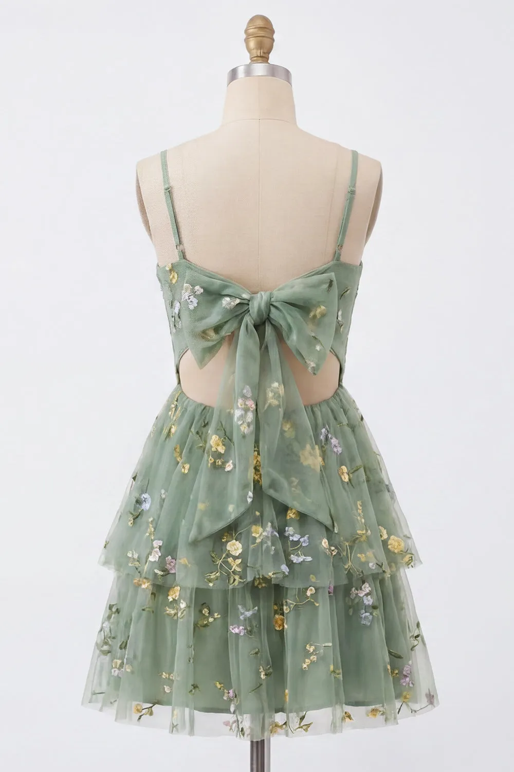 Dusty Sage A Line Floral Applique Corset Homecoming Dress with Bow sold by Wedtrend product image thumbnail 2