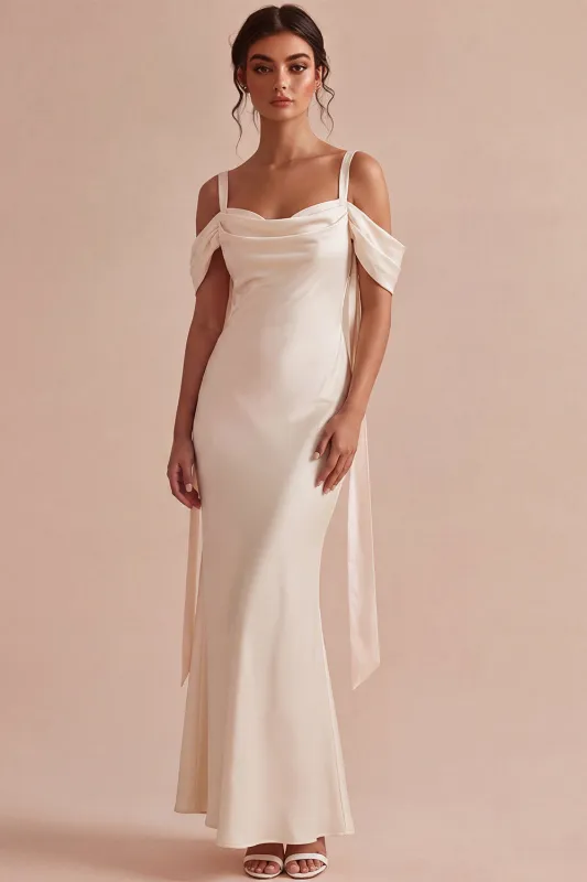 Light Champagne Cold Shoulder Mermaid Maxi Dress made by Wedtrend